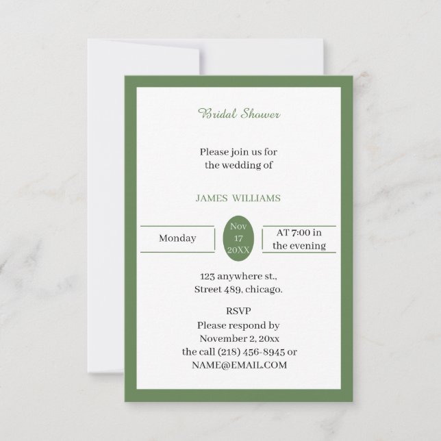Invitación Sencilla ducha de novia personalizada verde (Anverso)