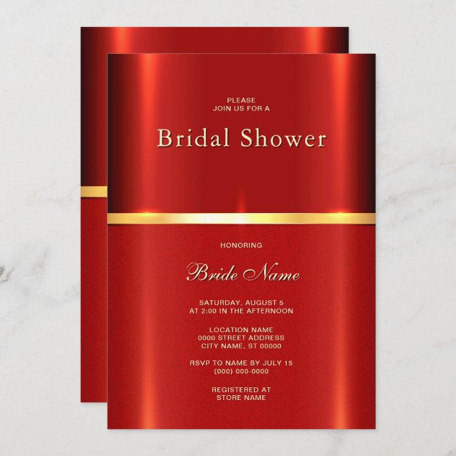 Invitación Sencilla ducha de novia roja (Anverso / Reverso)