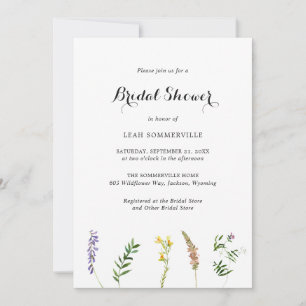 Invitación Sencilla ducha de novia rústica con flores silvest