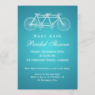 Invitación Sencilla ducha de novia Tandem Bicicleta Turquesa