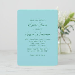 Invitación Sencilla ducha de novias azul y verde estética