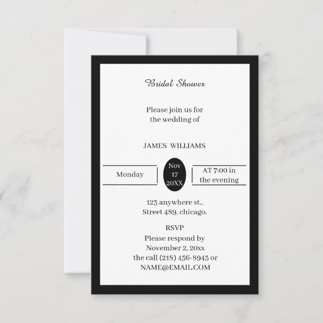Invitación Sencilla Ducha De Novias En Blanco Y Negro (Anverso)