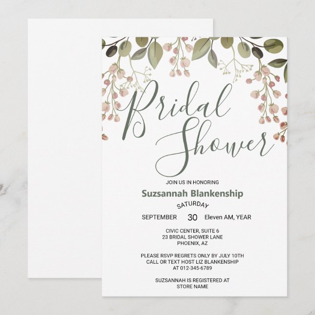 Invitación Sencilla ducha de novias en la parte superior de l (Anverso / Reverso)