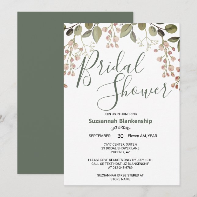 Invitación Sencilla ducha de novias en la parte superior de l (Anverso / Reverso)
