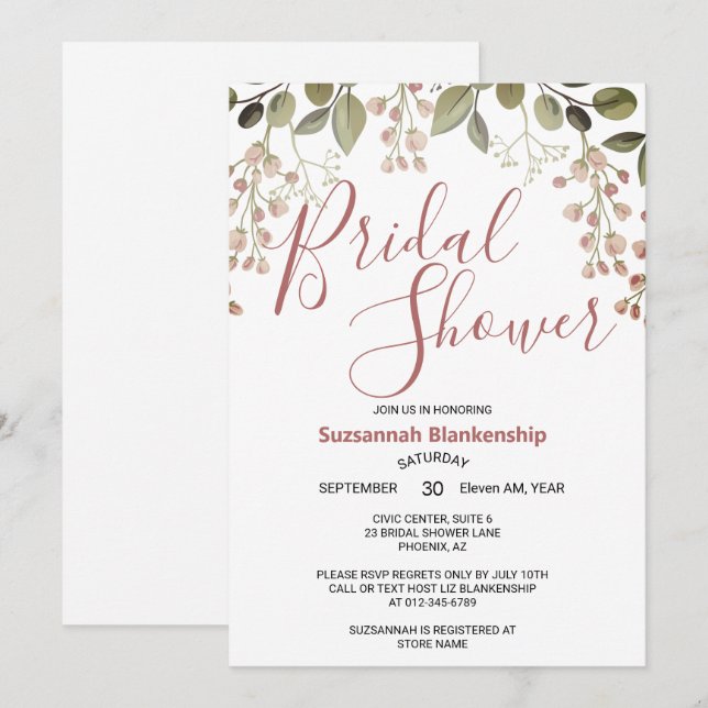 Invitación Sencilla ducha de novias en la parte superior de l (Anverso / Reverso)