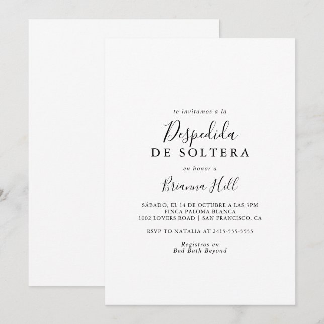 Invitación Sencilla ducha de novias Minimalista española (Anverso / Reverso)
