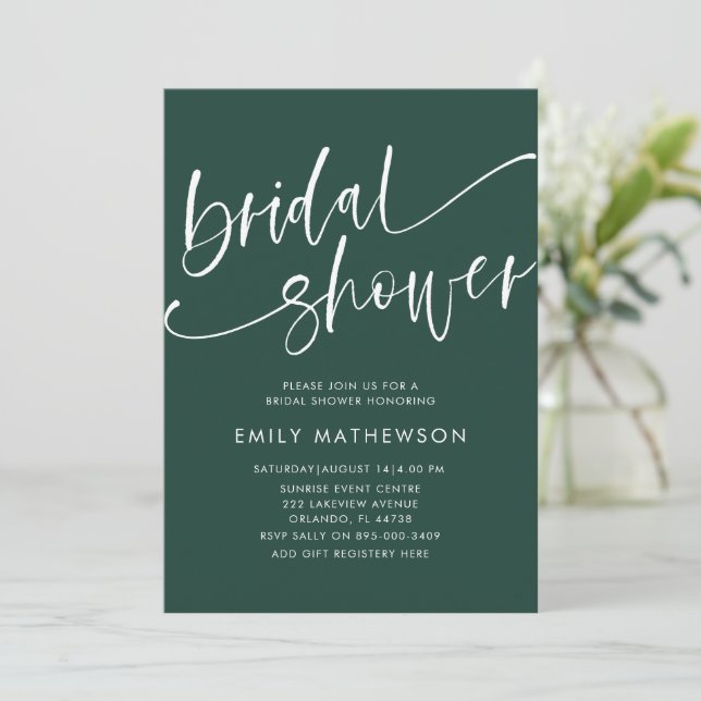 Invitación Sencilla ducha esmeralda verde y blanca de novias (Anverso de pie)