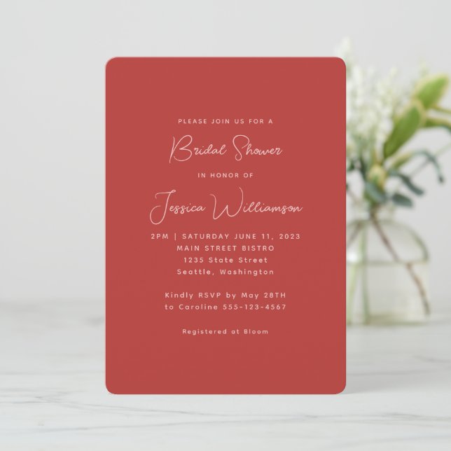 Invitación Sencilla ducha estética de novia roja y rosa (Anverso de pie)