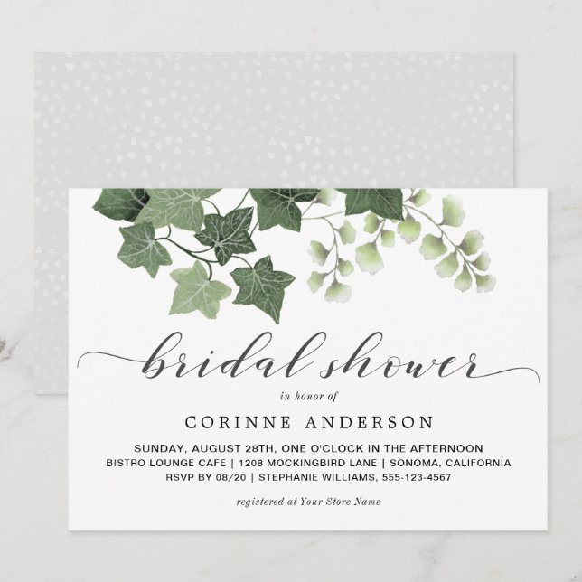 Invitación Sencilla ducha marfileña y verde (Anverso / Reverso)