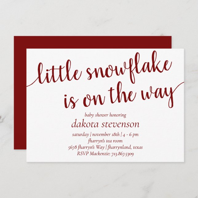 Invitación Sencilla ducha roja | Candy Apple Little Snowflake (Anverso / Reverso)