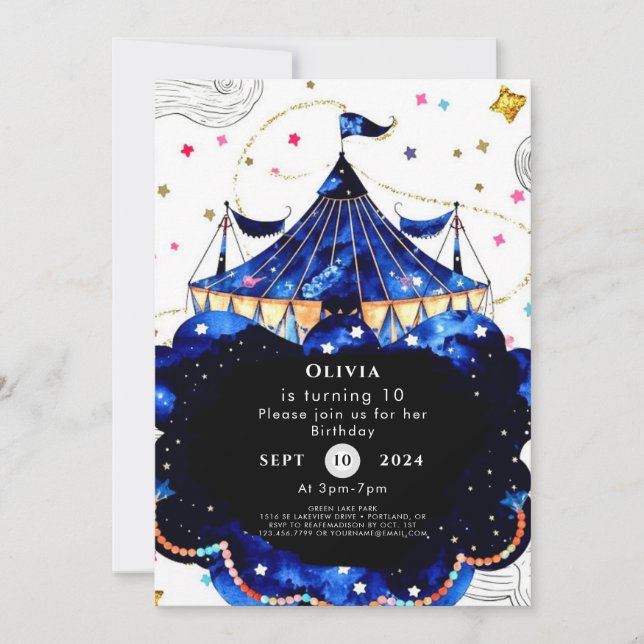 Invitación Sencilla edición de Circo Cumpleaños (Anverso)