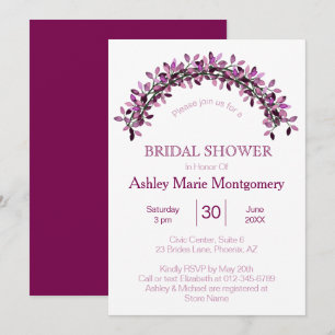 Invitación Sencilla Elegancia Arco Nupcial de Hojas Purpúreas