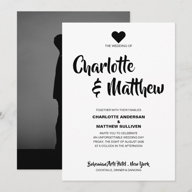 Invitación Sencilla elegancia Audaz Guión Foto Boda moderno (Anverso / Reverso)