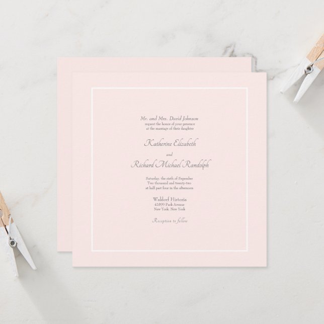 Invitación Sencilla elegancia Boda formal rosa cuadrado (Anverso/Reverso In Situ)