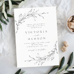 Invitación Sencilla elegancia botánica boda rústico<br><div class="desc">Invitación minimalista a la boda en blanco y negro, elegante mano ilustrada con hojas botánicas de la corona, con detalles del evento en escritura moderna y tipo de letra clásico. Sencillo y lujoso. Ideal para bodas clásicos modernos, boda formal simple, elegante boda botánica. Vea todas las piezas coincidentes de la...</div>
