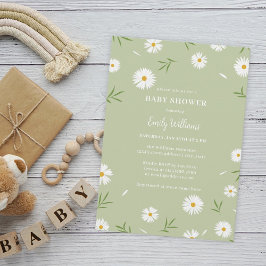Invitación Sencilla elegancia de Daisies Blancos Verdor Baby 