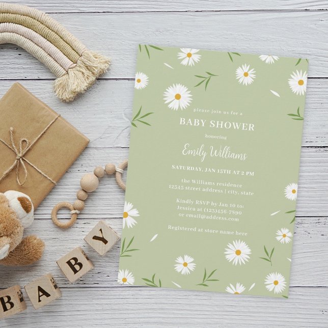Invitación Sencilla elegancia de Daisies Blancos Verdor Baby  (Subido por el creador)