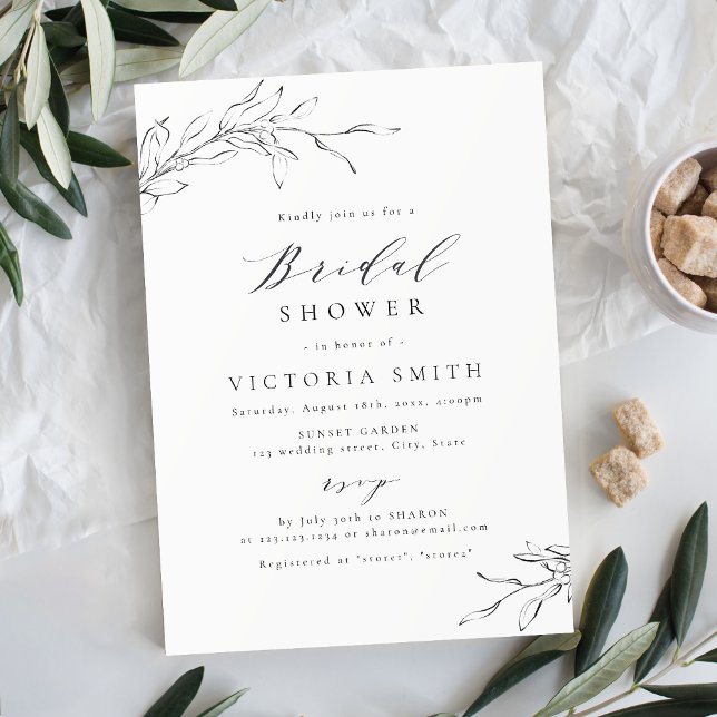 Invitación Sencilla elegancia de las hojas botánicas ducha de (Simple elegance botanical leaves bridal shower invitation)