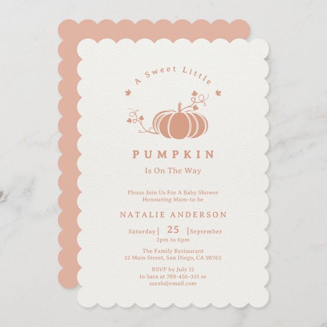 Invitación Sencilla elegancia dulce pequeño calabaza Baby Sho (Anverso / Reverso)