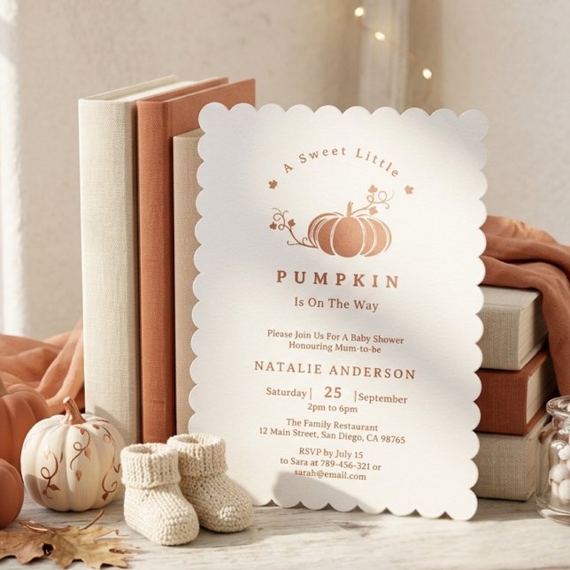 Invitación Sencilla elegancia dulce pequeño calabaza Baby Sho (Simple Elegant Sweet Little Pumpkin Baby Shower Invitation)