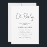 Invitación Sencilla elegancia Rustic Script Moderno Baby Show<br><div class="desc">Moderna invitación a la ducha de bebé blanca y negra con un diseño sencillo con "Oh Baby" en una tipografía de estilo rústico. Esta elegante invitación neutra de género con un diseño minimalista es genial si estás teniendo un niño o un chica.</div>