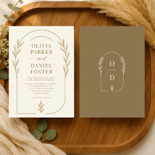 Invitación Sencilla Elegante Arte de Línea Boda Floral Boho