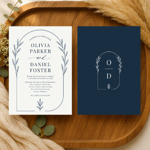 Invitación Sencilla Elegante Boda Floral Boho Azul Polvorient