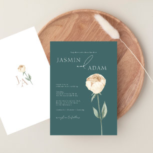 Invitación Sencilla Elegante Boda Floral de Rosa Verde Esmera