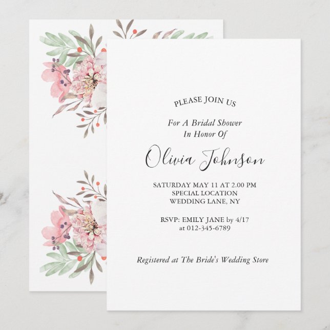 Invitación Sencilla Elegante Ducha Rústica Floral Bridal (Anverso / Reverso)