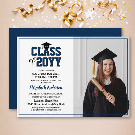 Invitación Sencilla Elegante Foto de Graduación Azul Marino d