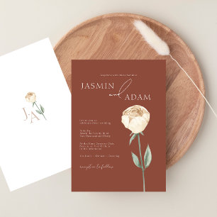 Invitación Sencilla Elegante Terracota Rosa Dorado Floral Bod