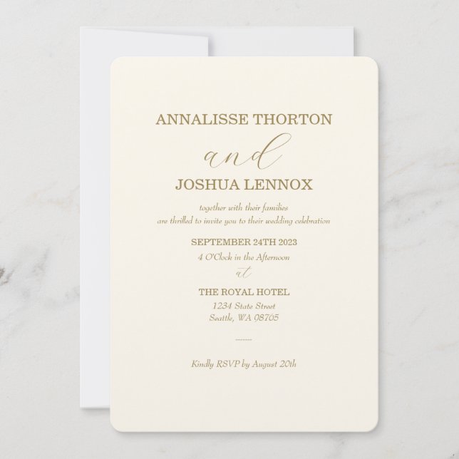 Invitación sencilla, elegante y rústica a la boda (Anverso)