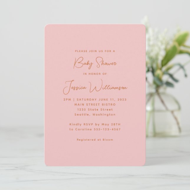 Invitación Sencilla estética moderna Pastel Pink Baby Shower (Anverso de pie)