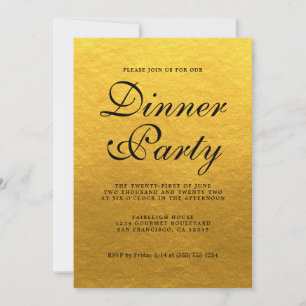 Invitación Sencilla Fiesta de Cena con Caligrafía Dorada Chic