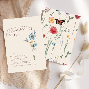 Invitación Sencilla Fiesta de Compromiso de Mariposa de Flor