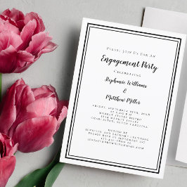 Invitación Sencilla Fiesta de Compromiso Minimalista en Blanc