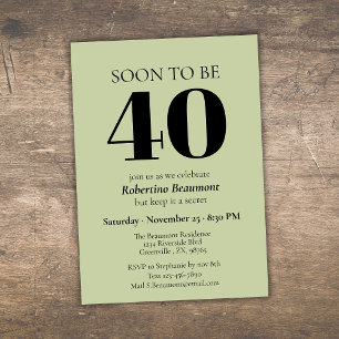 Invitación Sencilla Fiesta de Cumpleaños 40 Moderna Verde Sor