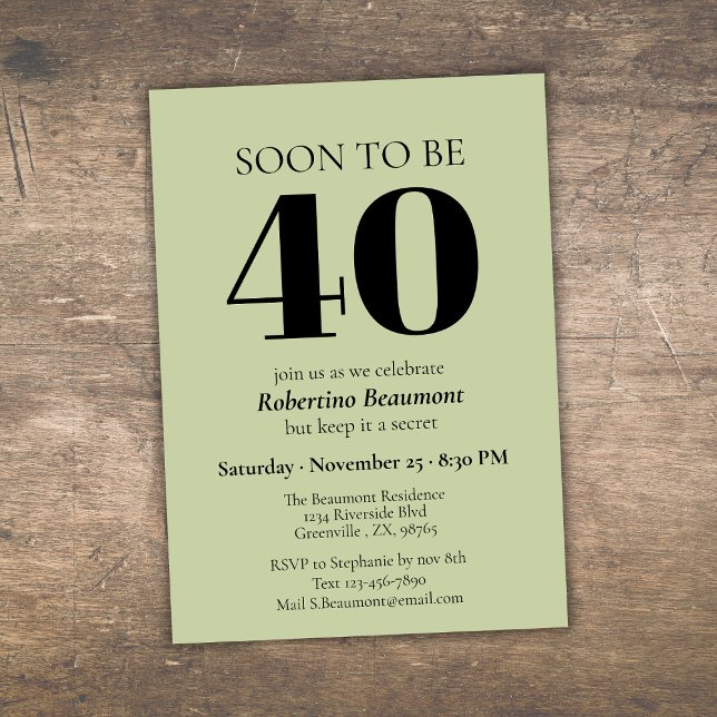 Invitación Sencilla Fiesta de Cumpleaños 40 Moderna Verde Sor (Subido por el creador)