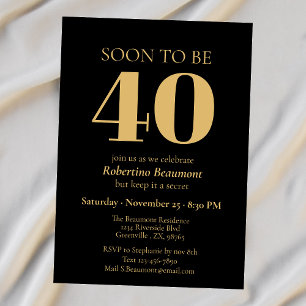 Invitación Sencilla Fiesta de Cumpleaños 40 Moderno Dorado So