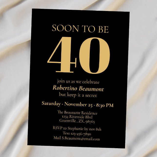 Invitación Sencilla Fiesta de Cumpleaños 40 Moderno Dorado So (Subido por el creador)