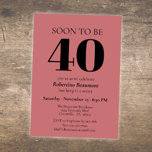 Invitación Sencilla Fiesta de Cumpleaños 40 Moderno Rojo Sorp