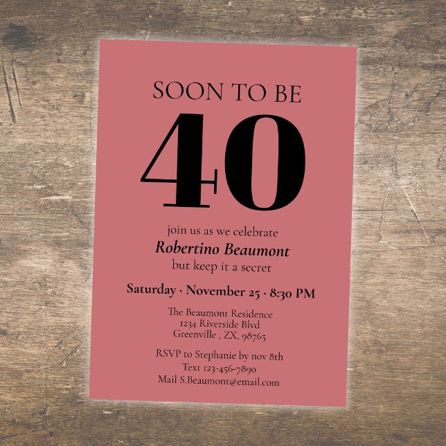 Invitación Sencilla Fiesta de Cumpleaños 40 Moderno Rojo Sorp (Subido por el creador)