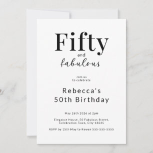 Invitación Sencilla Fiesta de Cumpleaños 50 Minimalista Negro