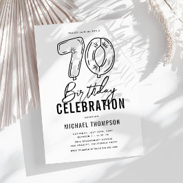 Invitación Sencilla Fiesta de Cumpleaños 70 en Blanco y Negro