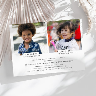 Invitación Sencilla Fiesta de Cumpleaños Conjunta con 2 Fotos