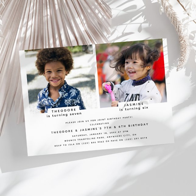 Invitación Sencilla Fiesta de Cumpleaños Conjunta con 2 Fotos (Subido por el creador)