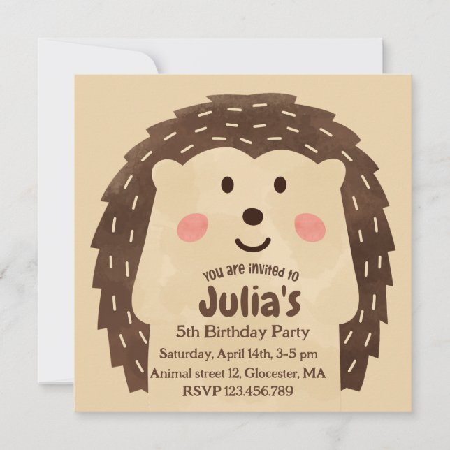 Invitación Sencilla fiesta de cumpleaños de erizo al agua (Anverso)