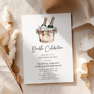 Invitación Sencilla Fiesta de Cumpleaños Doble con Acuarela d