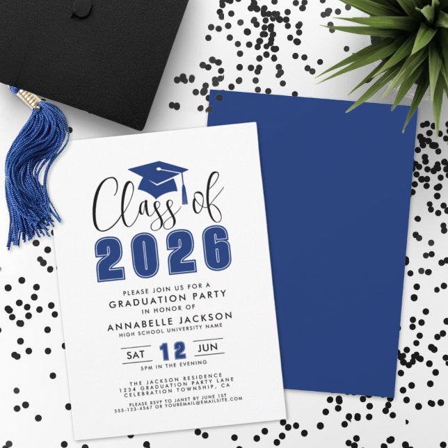 Invitación Sencilla Fiesta de Graduación Azul (Simple Blue Graduation Party Invitation)