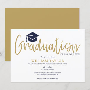 Invitación Sencilla fiesta de graduación con guión azul naval